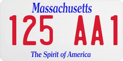 MA license plate 125AA1
