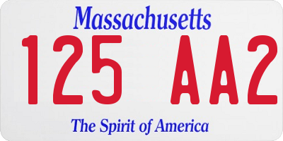 MA license plate 125AA2