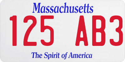 MA license plate 125AB3