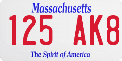 MA license plate 125AK8