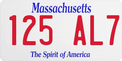 MA license plate 125AL7