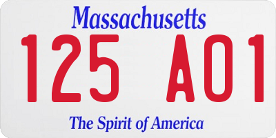 MA license plate 125AO1