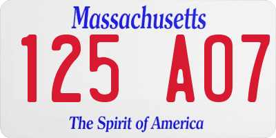 MA license plate 125AO7