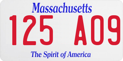 MA license plate 125AO9