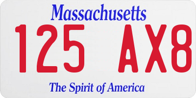MA license plate 125AX8