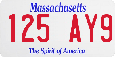 MA license plate 125AY9