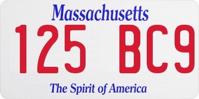 MA license plate 125BC9