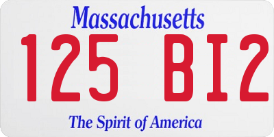 MA license plate 125BI2