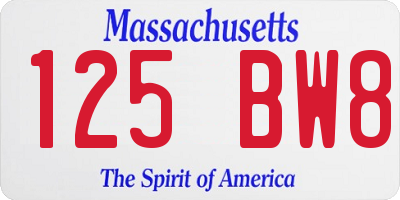 MA license plate 125BW8