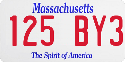 MA license plate 125BY3