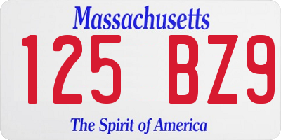 MA license plate 125BZ9