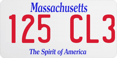 MA license plate 125CL3