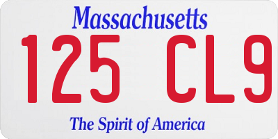MA license plate 125CL9