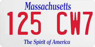 MA license plate 125CW7