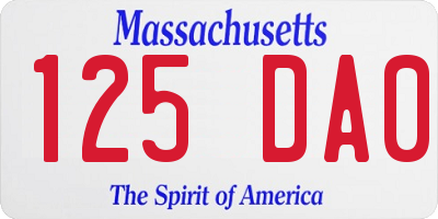MA license plate 125DA0