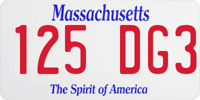 MA license plate 125DG3