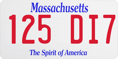 MA license plate 125DI7