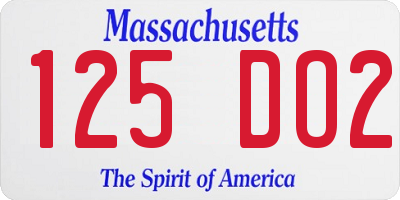 MA license plate 125DO2