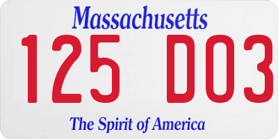 MA license plate 125DO3
