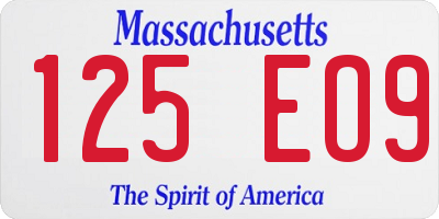 MA license plate 125EO9