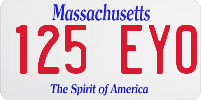 MA license plate 125EY0