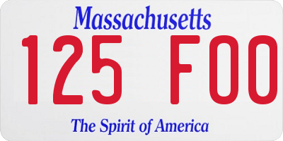 MA license plate 125FO0