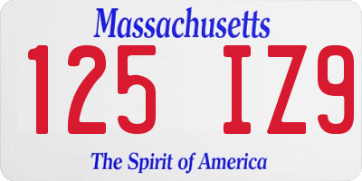 MA license plate 125IZ9