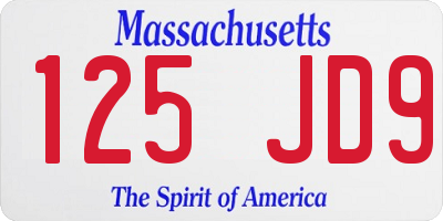 MA license plate 125JD9