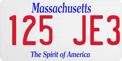 MA license plate 125JE3