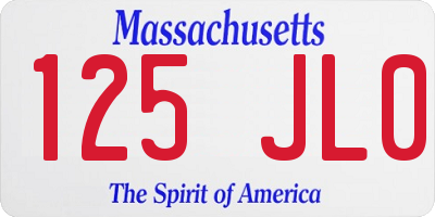 MA license plate 125JL0