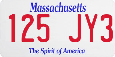 MA license plate 125JY3