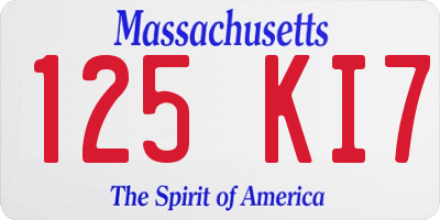 MA license plate 125KI7