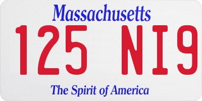 MA license plate 125NI9