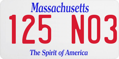 MA license plate 125NO3