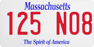 MA license plate 125NO8