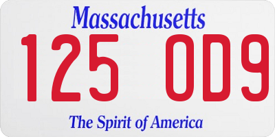 MA license plate 125OD9