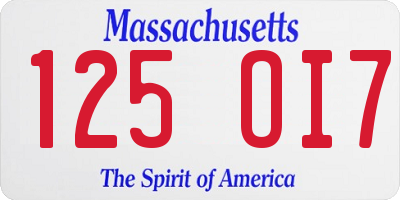 MA license plate 125OI7