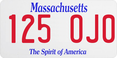 MA license plate 125OJ0