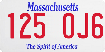 MA license plate 125OJ6