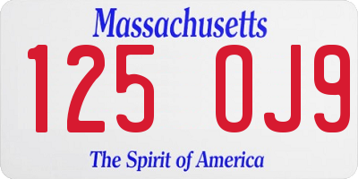MA license plate 125OJ9