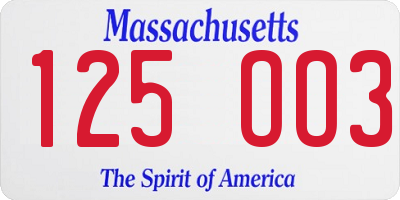 MA license plate 125OO3