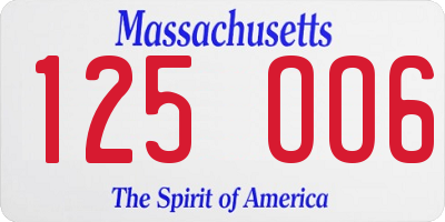 MA license plate 125OO6