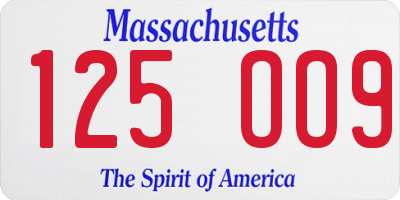 MA license plate 125OO9