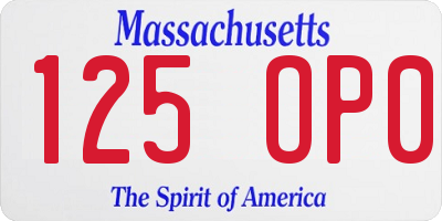 MA license plate 125OP0
