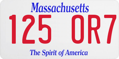 MA license plate 125OR7