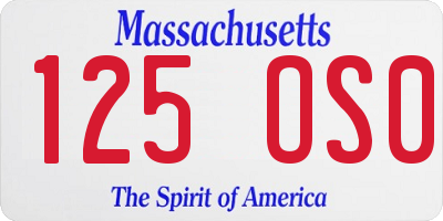 MA license plate 125OS0