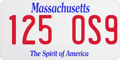 MA license plate 125OS9