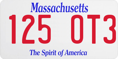 MA license plate 125OT3