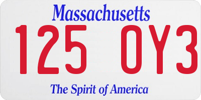 MA license plate 125OY3