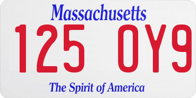 MA license plate 125OY9